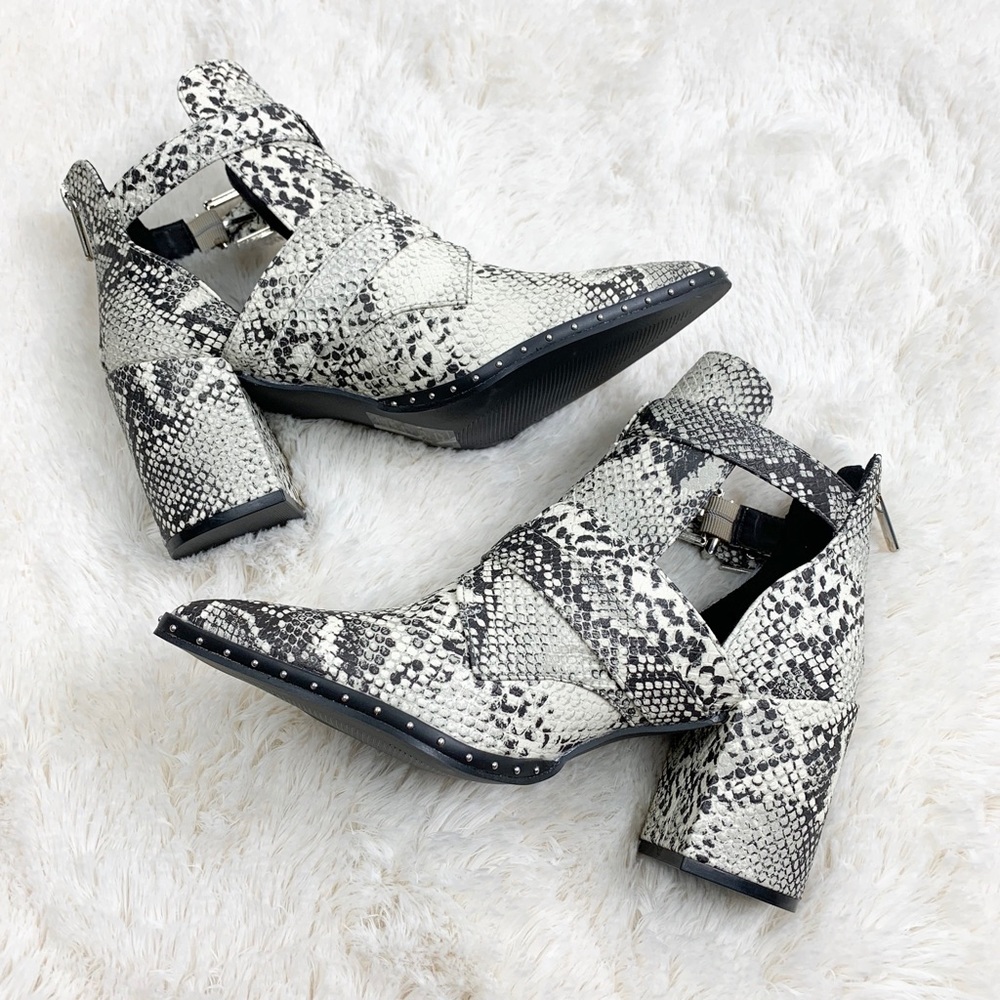 Stone Black Snakeskin Double Buckle Booties - Picture 4 of 8